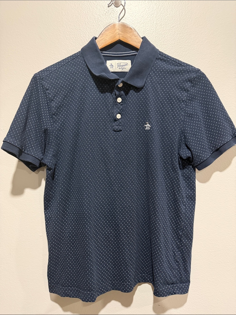 Original Penguin Used  Navy Micro-Dot Polo size S ( runs small )